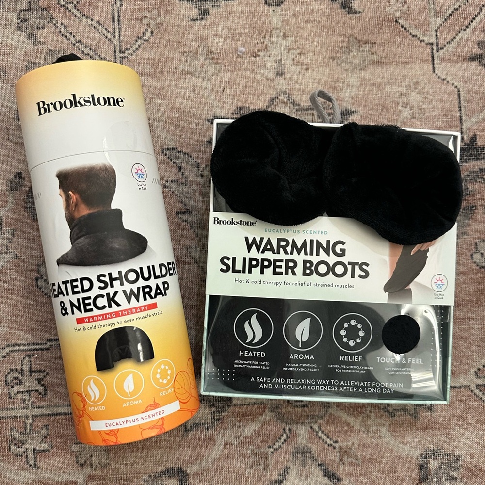 Brookstone Eucalyptus Heated Neck & Shoulder Wrap and Black Warm Slipper Boots